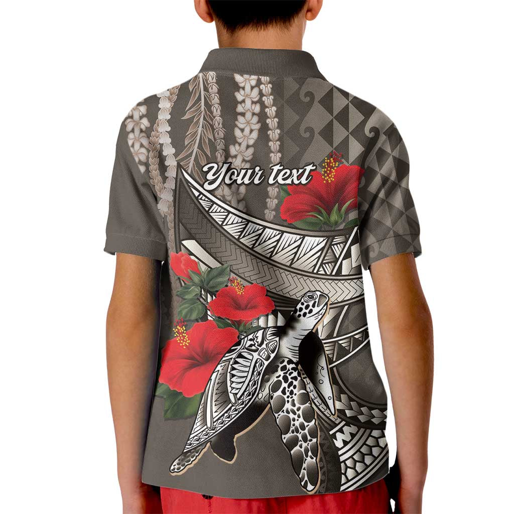 Hawaiian Honu Personalized Kid Polo Shirt Mocha Mousse Hibiscus Tribal Hook Pattern