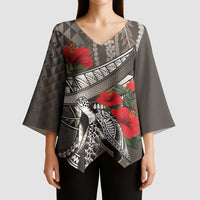 Hawaiian Honu Personalized Kimono Sleeve Blouse Mocha Mousse Hibiscus Tribal Hook Pattern