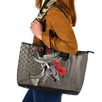 Hawaiian Honu Personalized Leather Tote Bag Mocha Mousse Hibiscus Tribal Hook Pattern
