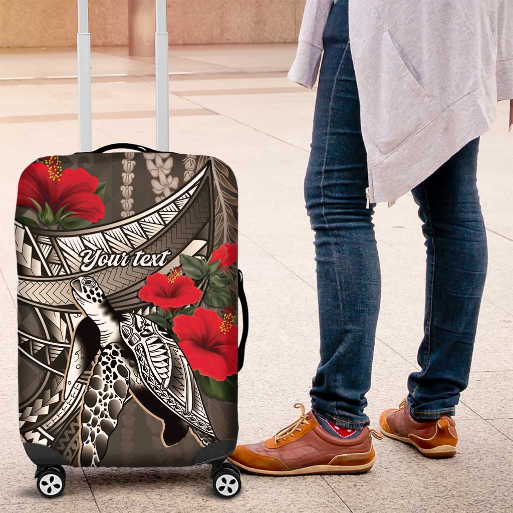 Hawaiian Honu Personalized Luggage Cover Mocha Mousse Hibiscus Tribal Hook Pattern