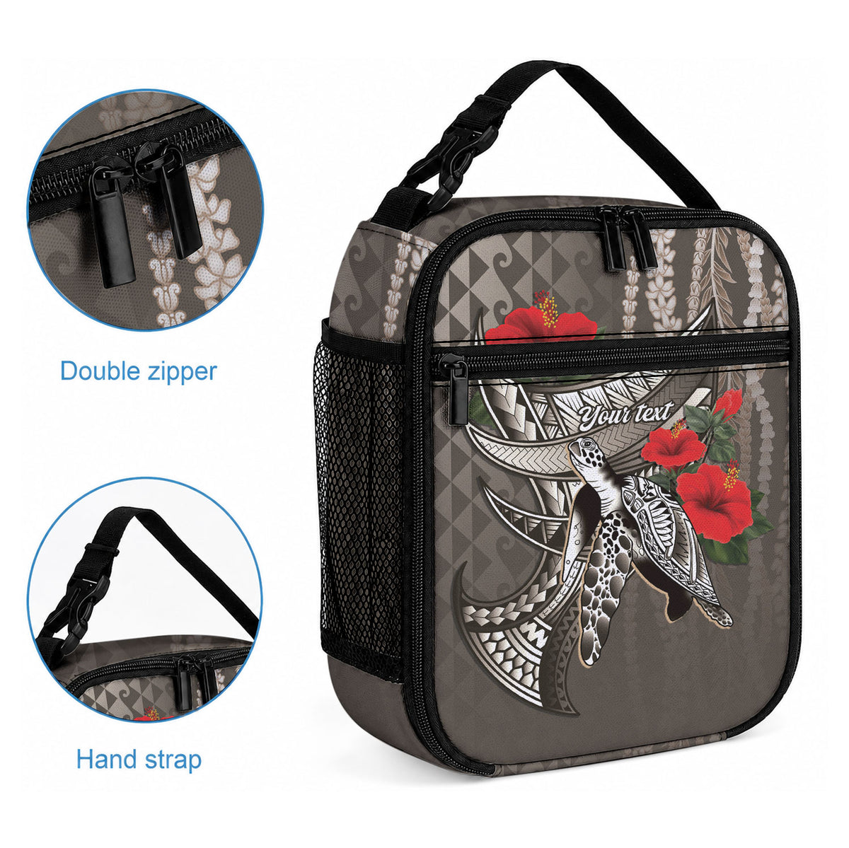 Hawaiian Honu Personalized Lunch Bag Mocha Mousse Hibiscus Tribal Hook Pattern LT9 - Polynesian Pride