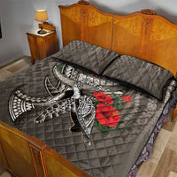 Hawaiian Honu Personalized Quilt Bed Set Mocha Mousse Hibiscus Tribal Hook Pattern