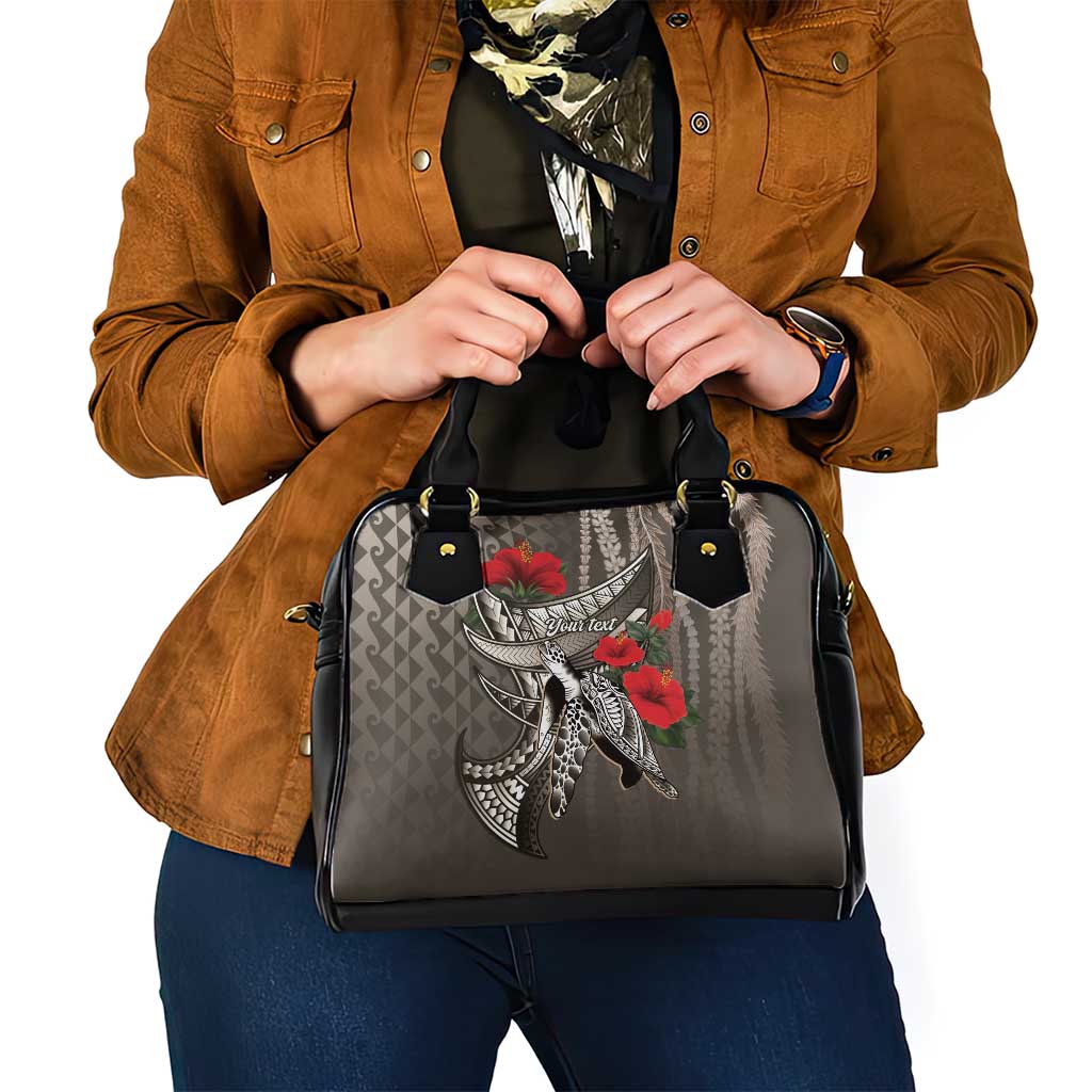 Hawaiian Honu Personalized Shoulder Handbag Mocha Mousse Hibiscus Tribal Hook Pattern