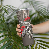 Hawaiian Honu Personalized Skinny Tumbler Mocha Mousse Hibiscus Tribal Hook Pattern