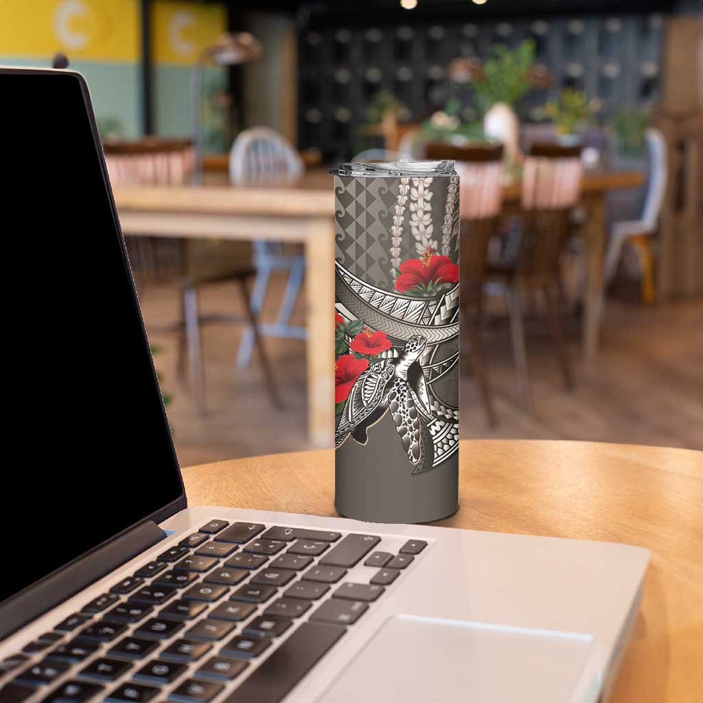 Hawaiian Honu Personalized Skinny Tumbler Mocha Mousse Hibiscus Tribal Hook Pattern