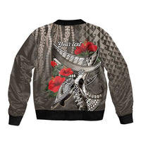 Hawaiian Honu Personalized Sleeve Zip Bomber Jacket Mocha Mousse Hibiscus Tribal Hook Pattern