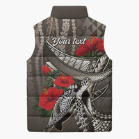 Hawaiian Honu Personalized Sleeveless Puffer Jacket Mocha Mousse Hibiscus Tribal Hook Pattern