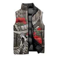 Hawaiian Honu Personalized Sleeveless Puffer Jacket Mocha Mousse Hibiscus Tribal Hook Pattern