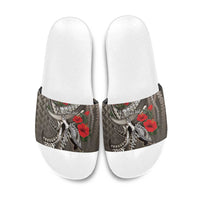 Hawaiian Honu Personalized Slide Sandals Mocha Mousse Hibiscus Tribal Hook Pattern