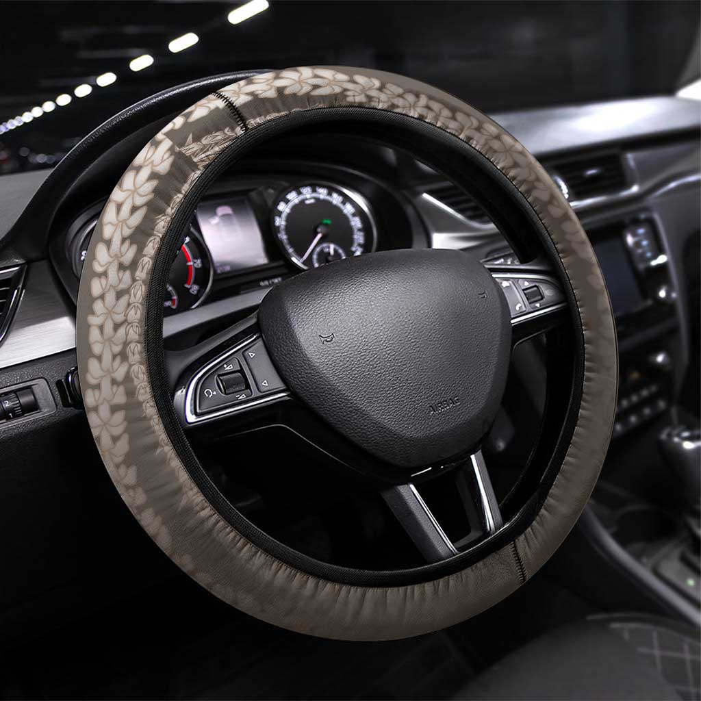 Hawaiian Honu Steering Wheel Cover Mocha Mousse Hibiscus Tribal Hook Pattern