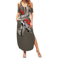 Hawaiian Honu Personalized Summer Maxi Dress Mocha Mousse Hibiscus Tribal Hook Pattern
