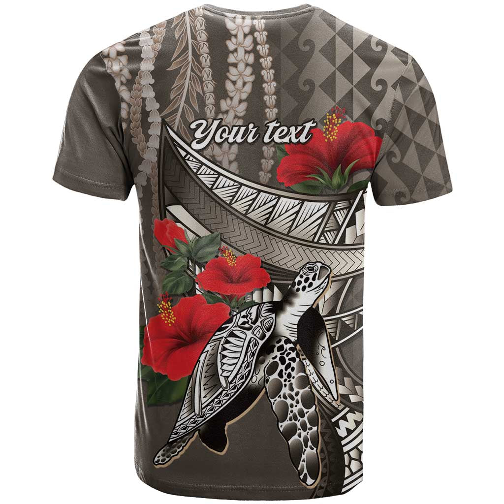 Hawaiian Honu Personalized T Shirt Mocha Mousse Hibiscus Tribal Hook Pattern