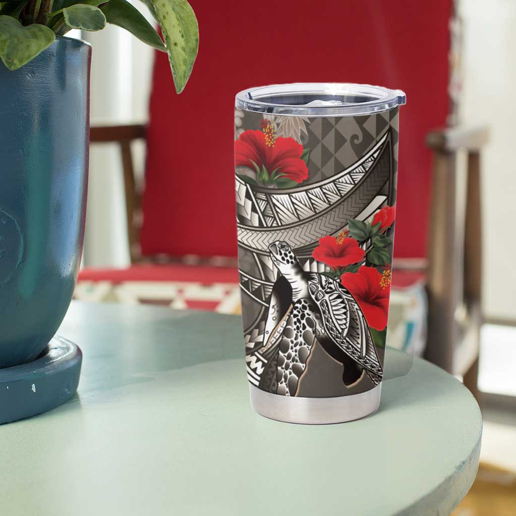 Hawaiian Honu Personalized Tumbler Cup Mocha Mousse Hibiscus Tribal Hook Pattern