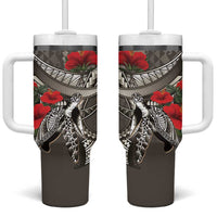 Hawaiian Honu Personalized Tumbler With Handle Mocha Mousse Hibiscus Tribal Hook Pattern