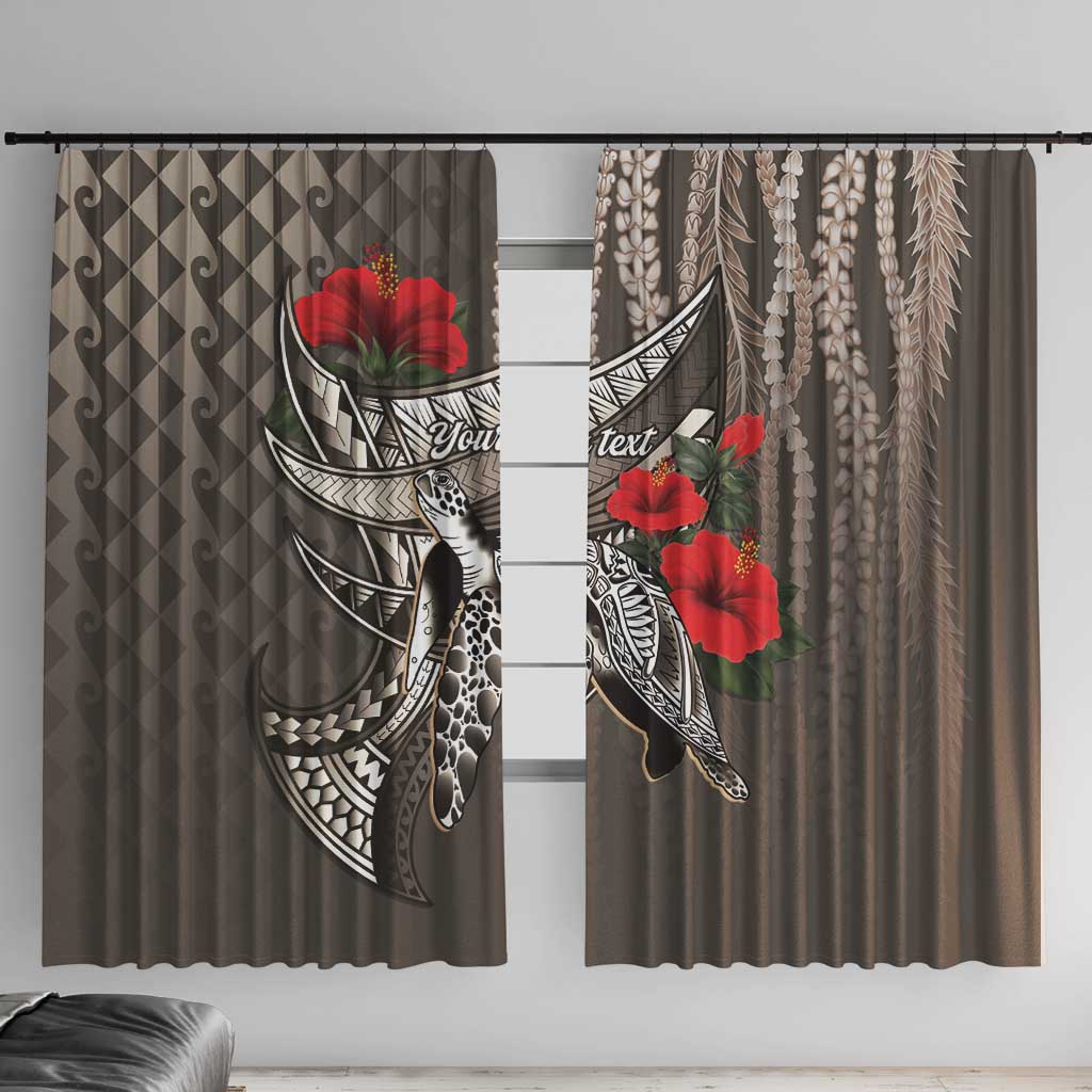 Hawaiian Honu Personalized Window Curtain Mocha Mousse Hibiscus Tribal Hook Pattern
