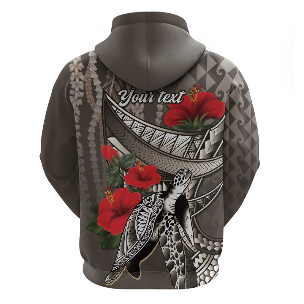 Hawaiian Honu Personalized Zip Hoodie Mocha Mousse Hibiscus Tribal Hook Pattern