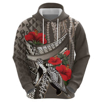 Hawaiian Honu Personalized Zip Hoodie Mocha Mousse Hibiscus Tribal Hook Pattern