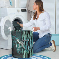 Hawaiian Honu Personalized Laundry Basket Dark Cyan Maile Pikake Flower Lei Inspired