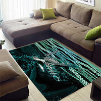 Hawaiian Honu Personalized Area Rug Dark Cyan Maile Pikake Flower Lei Inspired