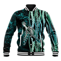 Hawaiian Honu Personalized Baseball Jacket Dark Cyan Maile Pikake Flower Lei Inspired
