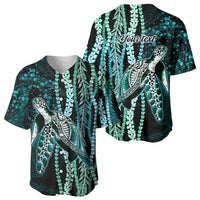Hawaiian Honu Personalized Baseball Jersey Dark Cyan Maile Pikake Flower Lei Inspired