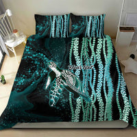 Hawaiian Honu Personalized Bedding Set Dark Cyan Maile Pikake Flower Lei Inspired