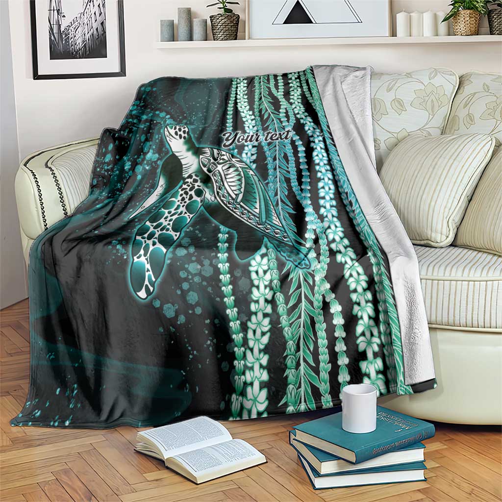 Hawaiian Honu Personalized Blanket Dark Cyan Maile Pikake Flower Lei Inspired