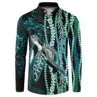 Hawaiian Honu Personalized Button Sweatshirt Dark Cyan Maile Pikake Flower Lei Inspired