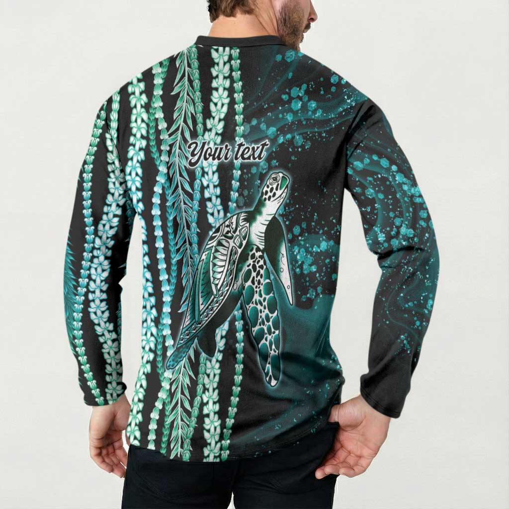 Hawaiian Honu Personalized Button Sweatshirt Dark Cyan Maile Pikake Flower Lei Inspired