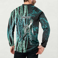 Hawaiian Honu Personalized Button Sweatshirt Dark Cyan Maile Pikake Flower Lei Inspired
