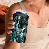 Hawaiian Honu Personalized 4 in 1 Can Cooler Tumbler Dark Cyan Maile Pikake Flower Lei Inspired
