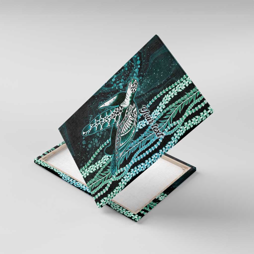 Hawaiian Honu Personalized Canvas Wall Art Dark Cyan Maile Pikake Flower Lei Inspired