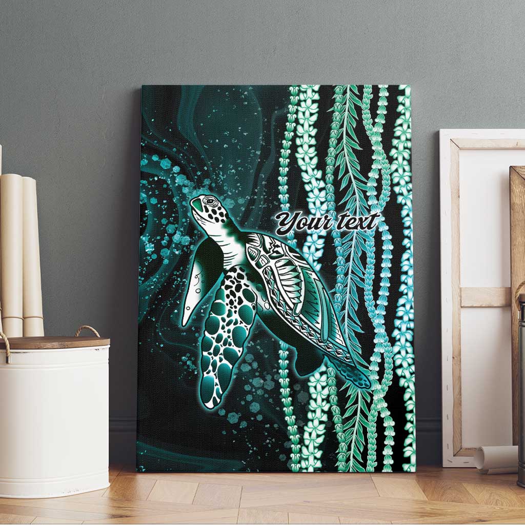 Hawaiian Honu Personalized Canvas Wall Art Dark Cyan Maile Pikake Flower Lei Inspired