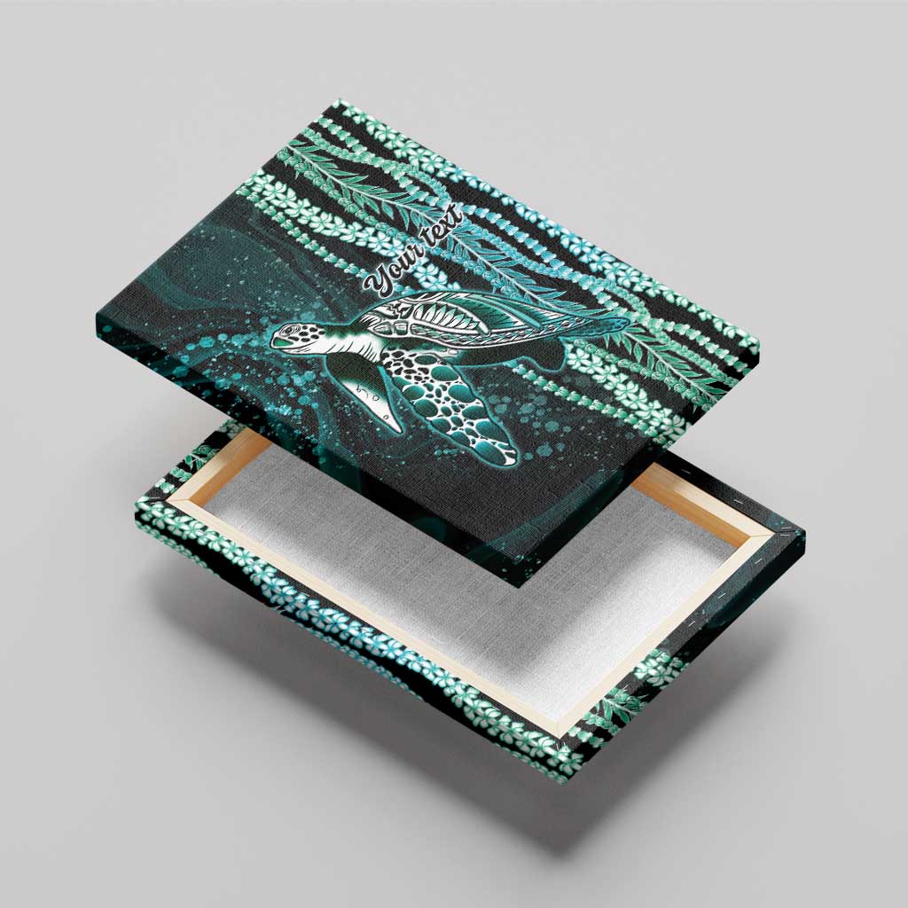Hawaiian Honu Personalized Canvas Wall Art Dark Cyan Maile Pikake Flower Lei Inspired