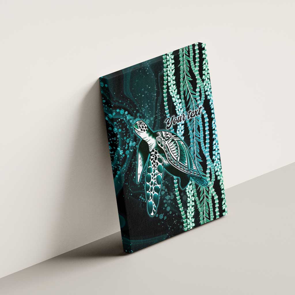 Hawaiian Honu Personalized Canvas Wall Art Dark Cyan Maile Pikake Flower Lei Inspired