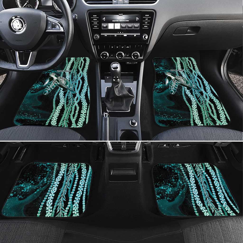 Hawaiian Honu Personalized Car Mats Dark Cyan Maile Pikake Flower Lei Inspired