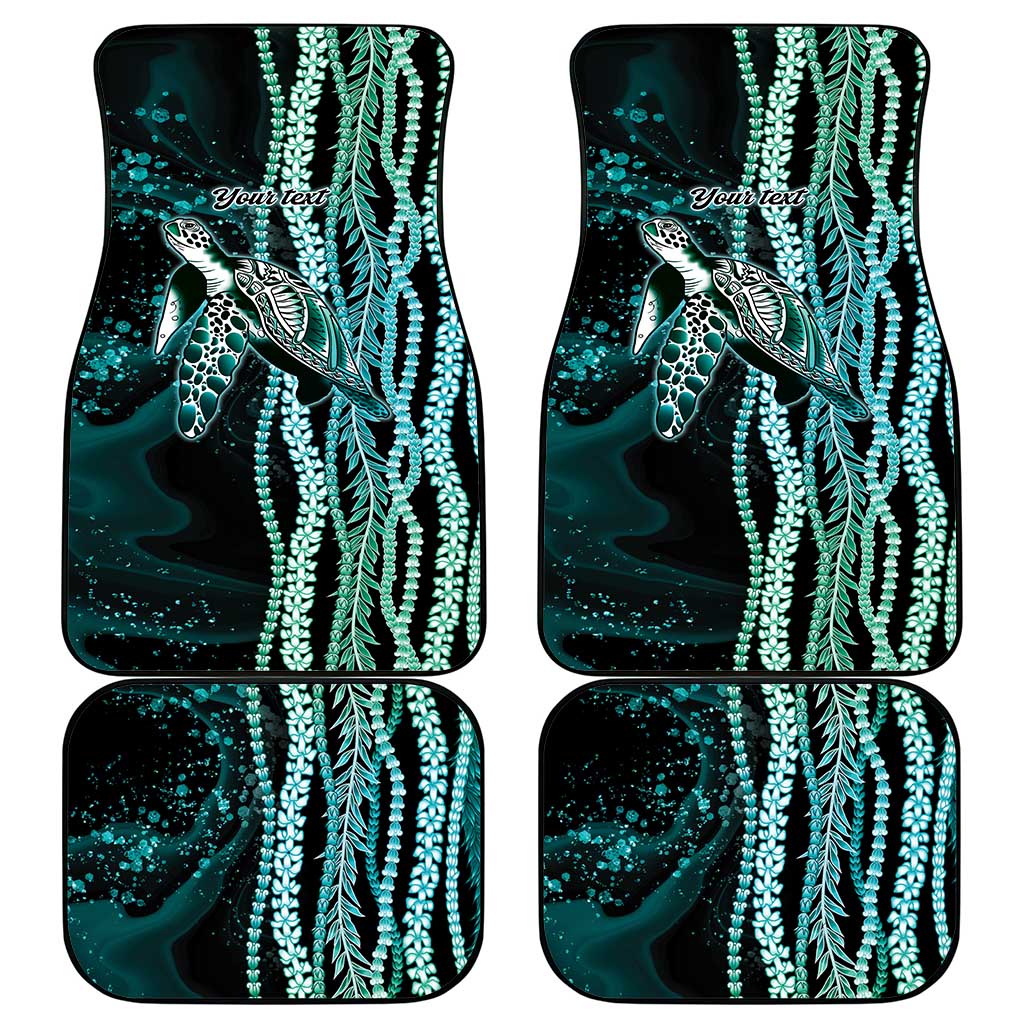 Hawaiian Honu Personalized Car Mats Dark Cyan Maile Pikake Flower Lei Inspired