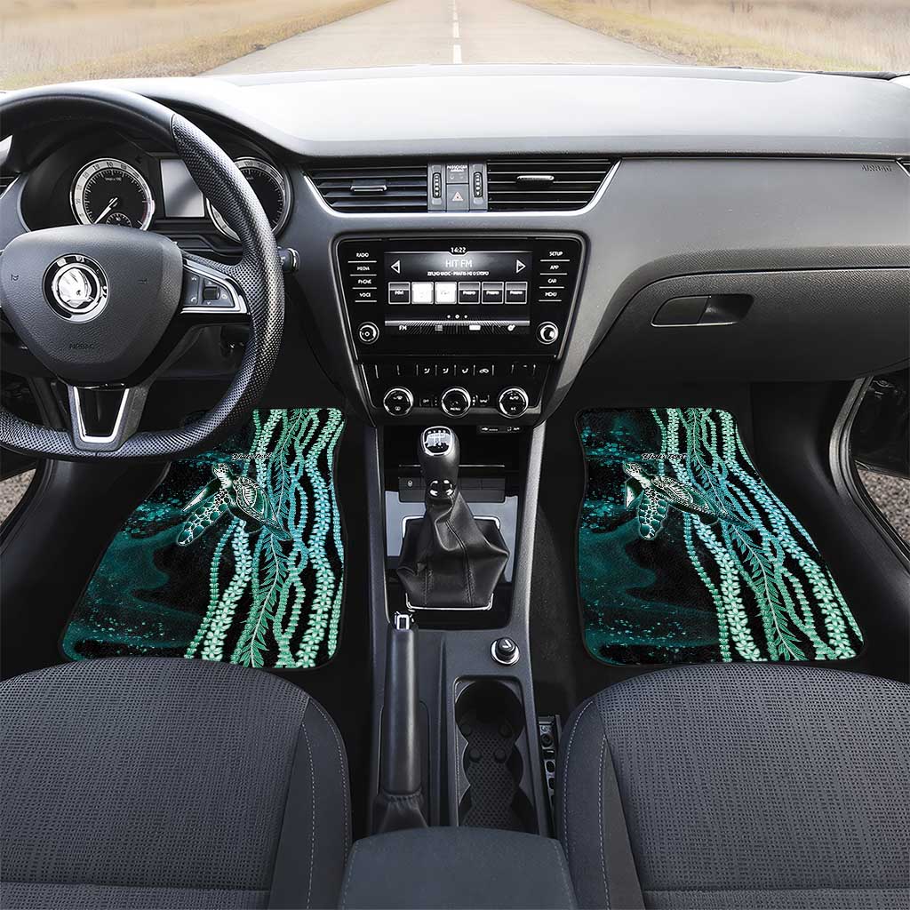 Hawaiian Honu Personalized Car Mats Dark Cyan Maile Pikake Flower Lei Inspired