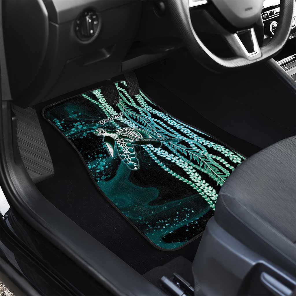 Hawaiian Honu Personalized Car Mats Dark Cyan Maile Pikake Flower Lei Inspired