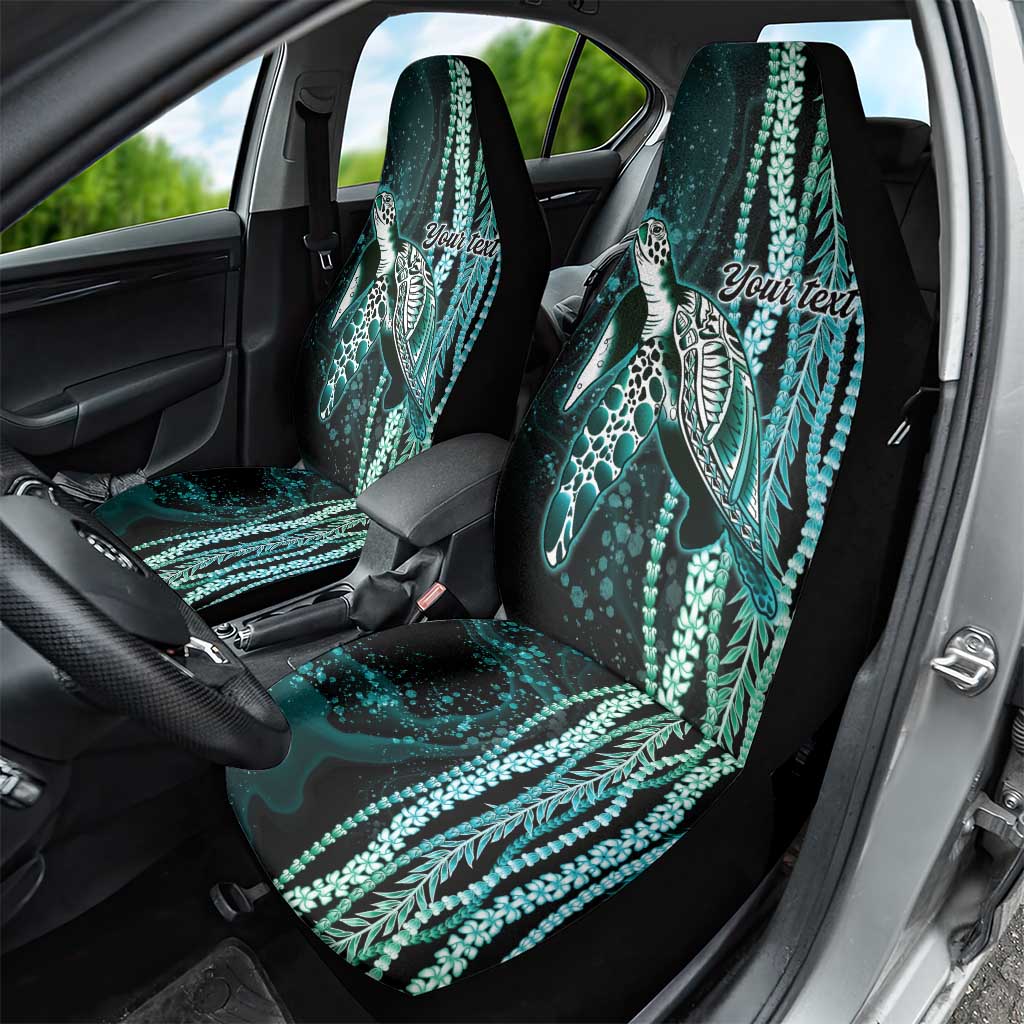 Hawaiian Honu Personalized Car Seat Cover Dark Cyan Maile Pikake Flower Lei Inspired