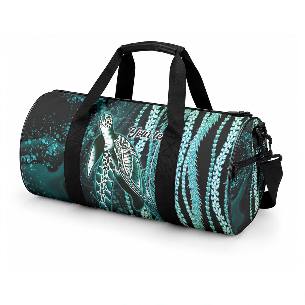 Hawaiian Honu Personalized Duffle Bag Dark Cyan Maile Pikake Flower Lei Inspired LT9 - Polynesian Pride