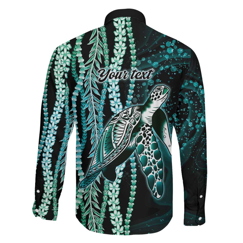 Hawaiian Honu Personalized Family Matching Short Sleeve Bodycon Dress and Hawaiian Shirt Dark Cyan Maile Pikake Flower Lei Inspired LT9 - Polynesian Pride