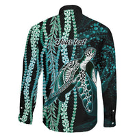Hawaiian Honu Personalized Family Matching Short Sleeve Bodycon Dress and Hawaiian Shirt Dark Cyan Maile Pikake Flower Lei Inspired LT9 - Polynesian Pride