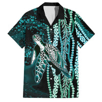 Hawaiian Honu Personalized Family Matching Summer Maxi Dress and Hawaiian Shirt Dark Cyan Maile Pikake Flower Lei Inspired LT9 Dad's Shirt - Short Sleeve Cyan - Polynesian Pride