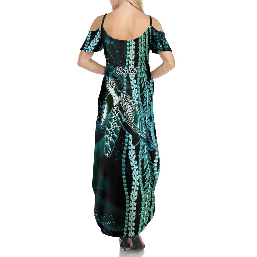 Hawaiian Honu Personalized Family Matching Summer Maxi Dress and Hawaiian Shirt Dark Cyan Maile Pikake Flower Lei Inspired LT9 - Polynesian Pride