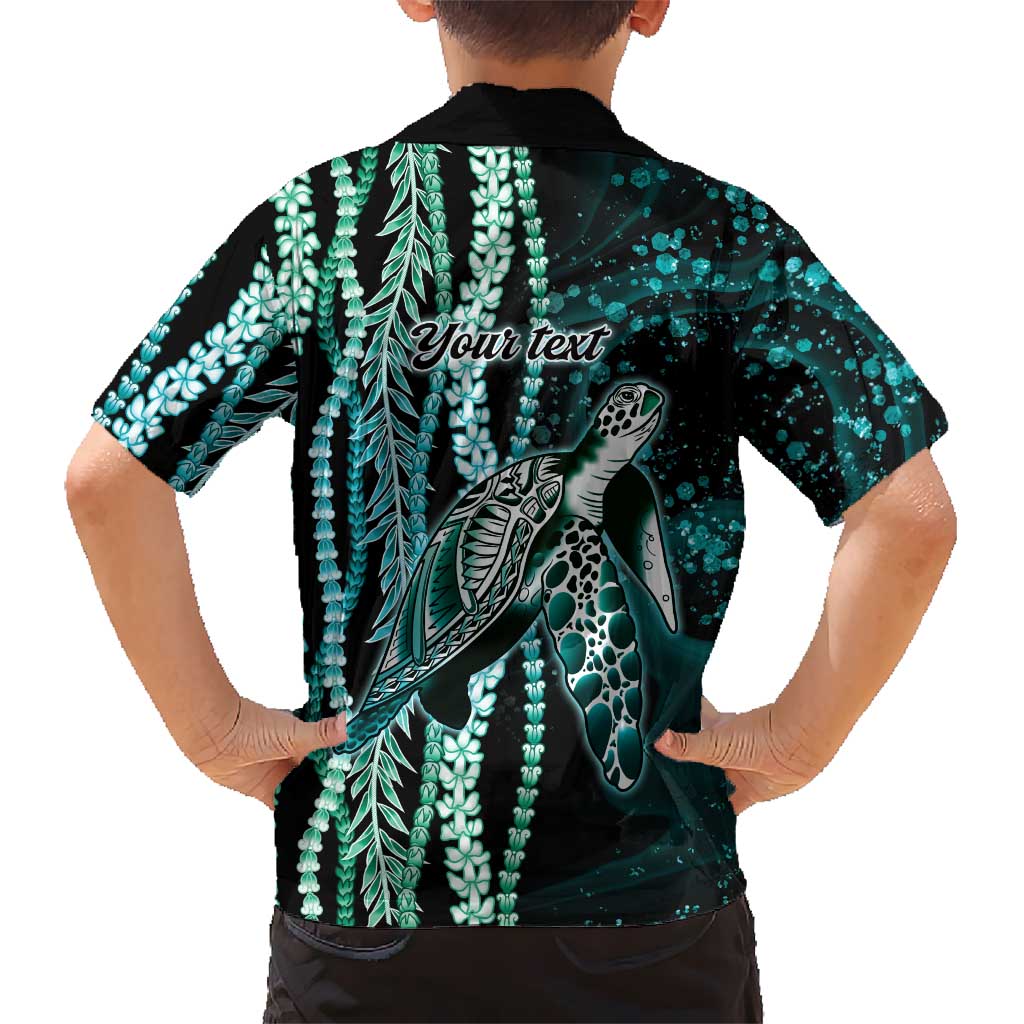 Hawaiian Honu Personalized Family Matching Tank Maxi Dress and Hawaiian Shirt Dark Cyan Maile Pikake Flower Lei Inspired LT9 - Polynesian Pride
