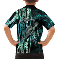 Hawaiian Honu Personalized Family Matching Tank Maxi Dress and Hawaiian Shirt Dark Cyan Maile Pikake Flower Lei Inspired LT9 - Polynesian Pride