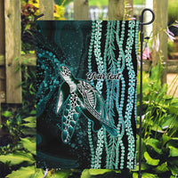 Hawaiian Honu Personalized Garden Flag Dark Cyan Maile Pikake Flower Lei Inspired