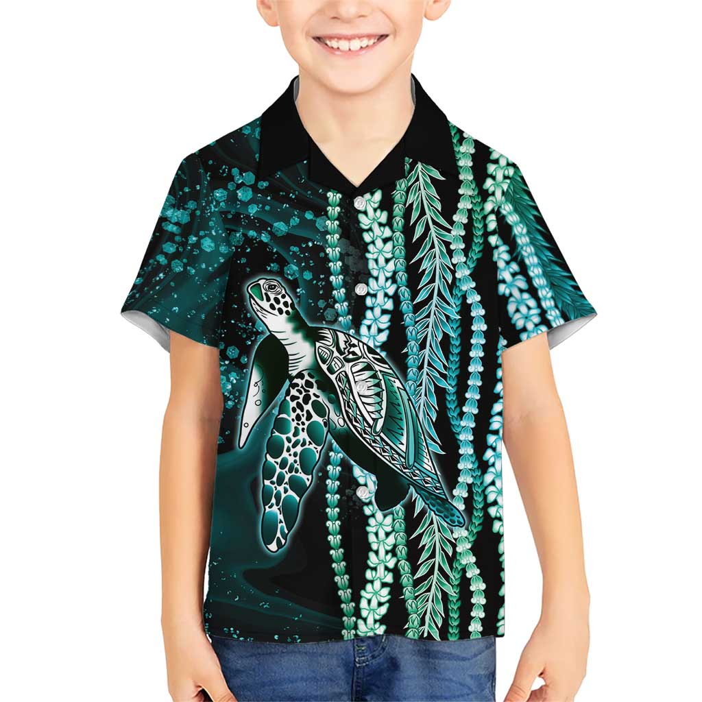 Hawaiian Honu Personalized Hawaiian Shirt Dark Cyan Maile Pikake Flower Lei Inspired