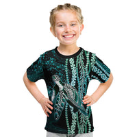 Hawaiian Honu Personalized Kid T Shirt Dark Cyan Maile Pikake Flower Lei Inspired